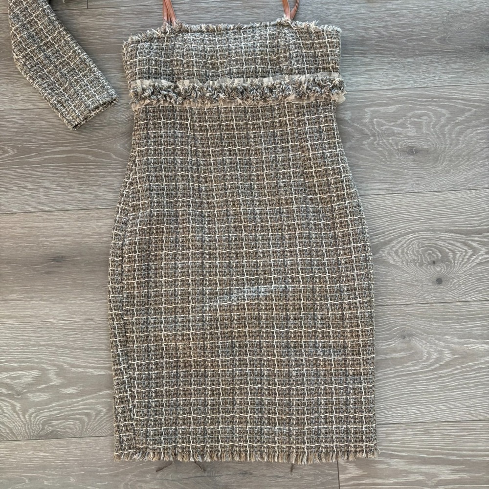 Rinascimento Womens Beige Plaid Made In Italy 2 Piece Tweed Dress & Jacket Set S - Picture 3 of 16